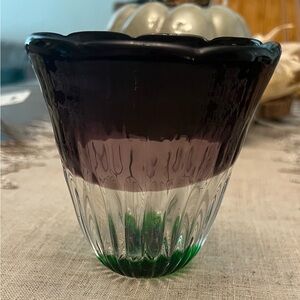 Discontinued Anthropologie "Saintpaulia" double old fashion hand blown tumbler.
